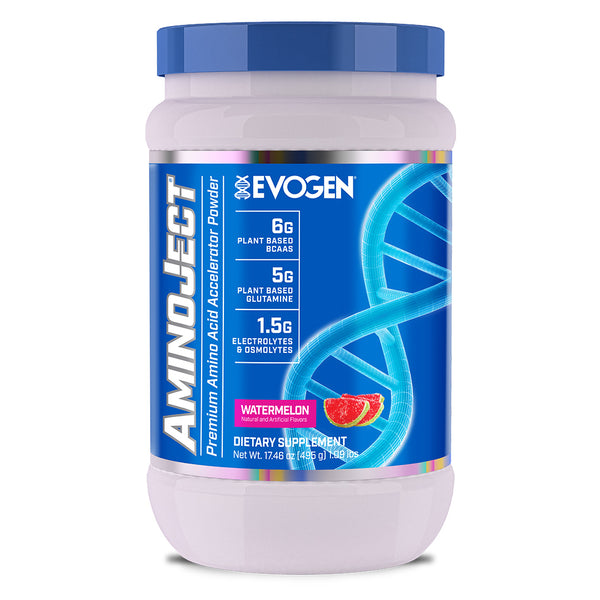 Evogen | AminoJect | Premium Amino Acid Accelerator Powder | Watermelon Flavor | Front Image Bottle