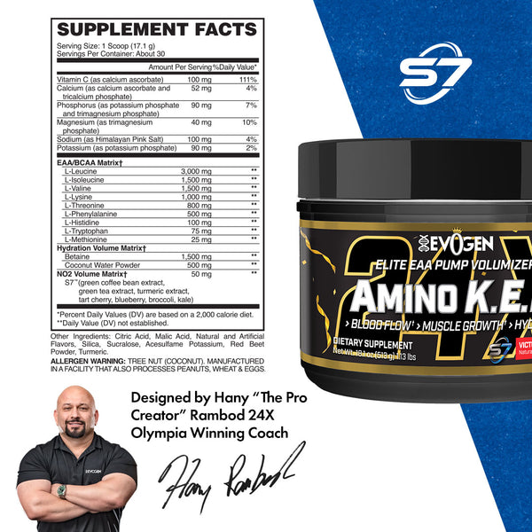 Evogen | Amino K.E.M. | Elite EAA Pump Volumizer Powder | Victory Punch Flavor |Supplement Facts Panel