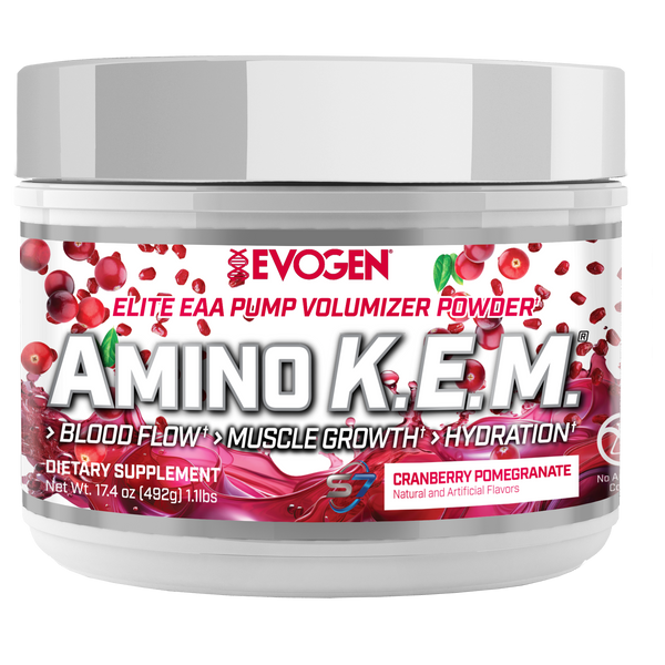 Evogen | Amino K.E.M. | Elite EAA Pump Volumizer Powder | Cranberry Pomegranate Flavor | Front Image