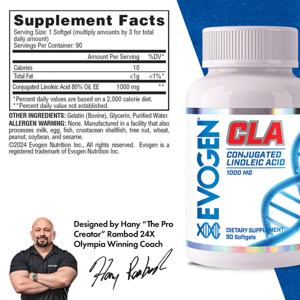 Evogen | CLA Conjugated Linoleic Acid | 90 Softgels | Supplement Facts Image