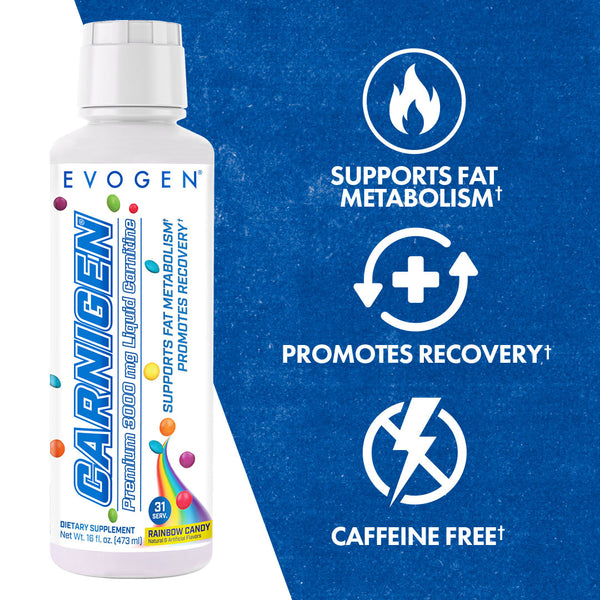 Evogen | Carnigen Liquid L-Carnitine | Rainbow Candy Flavor | Product Callouts