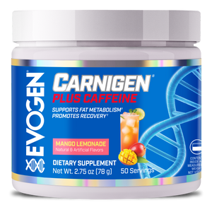 Evogen | Carnigen Plus Caffeine | Carnitine Powder | Mango Lemonade Flavor | Front Image Bottle