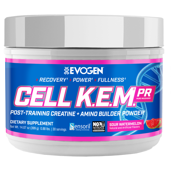 Evogen | Cell K.E.M. PR (pure recovery) | Post Training Creatine & Amino Builder Powder | Sour Watermelon Flavor | Front Image Bottle