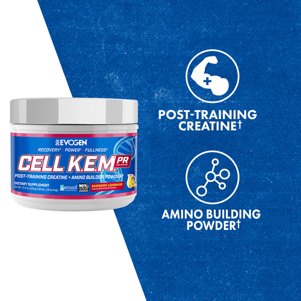 Evogen | Cell K.E.M. PR (pure recovery) | Post Training Creatine & Amino Builder Powder | Raspberry Lemonade Flavor | Product Callout