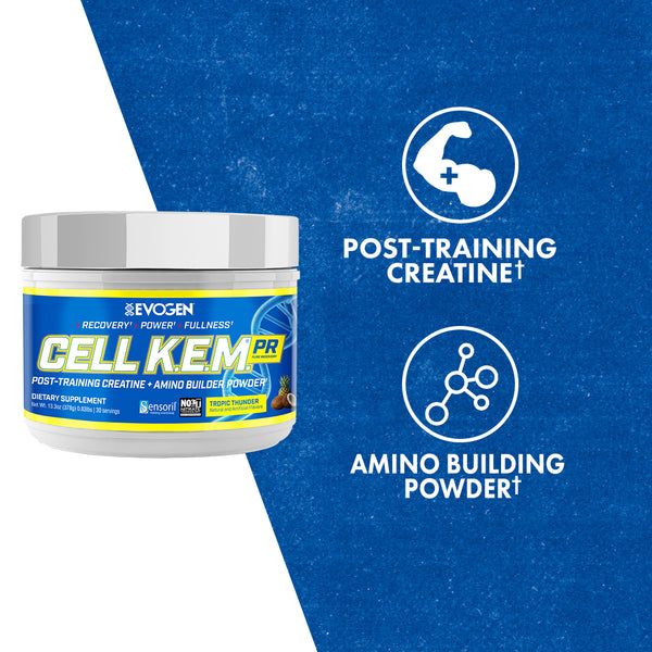 Evogen | Cell K.E.M. PR (pure recovery) | Post Training Creatine & Amino Builder Powder | Tropic Thunder Flavor | Product Callout