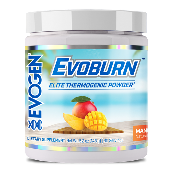 Evogen | Evoburn | Elite Thermogenic Powder | New Product | Mango Flavor | Front Image bottle