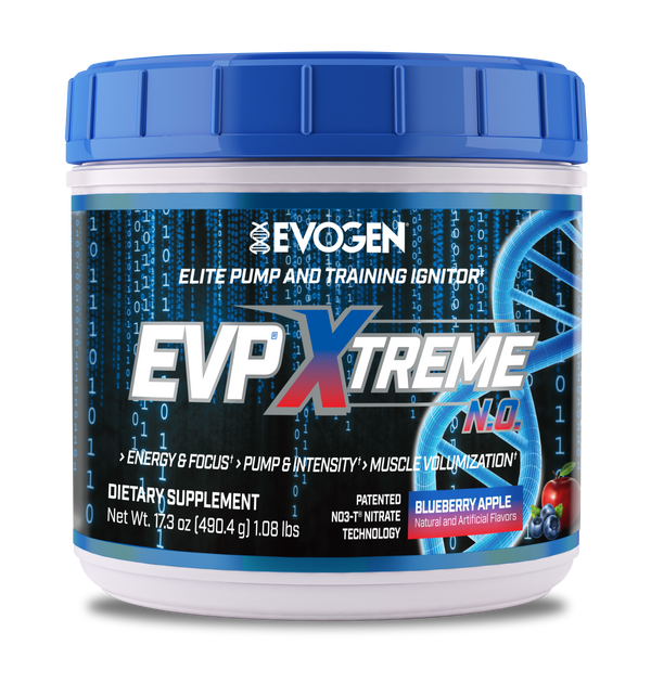 Evogen | EVP Xtreme N.O. | Pre-Workout Powder | Stimulant | Arginine Nitrate | Blueberry Apple Flavor | Font Image Bottle