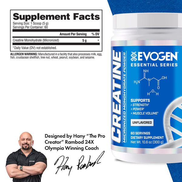 Evogen | Creatine Monohydrate Powder | Unflavored | Supplement Facts Panel