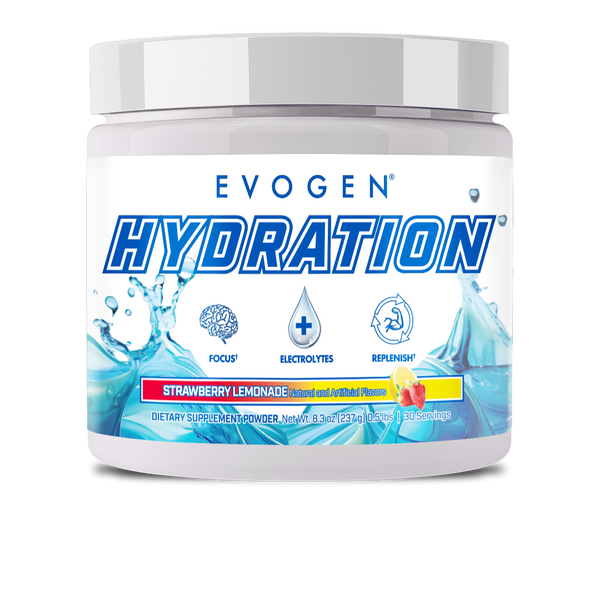 Evogen | Hydration | Full Spectrum Electrolyte Powder | New Product | Strawberry Lemonade Flavor | Front Image bottle