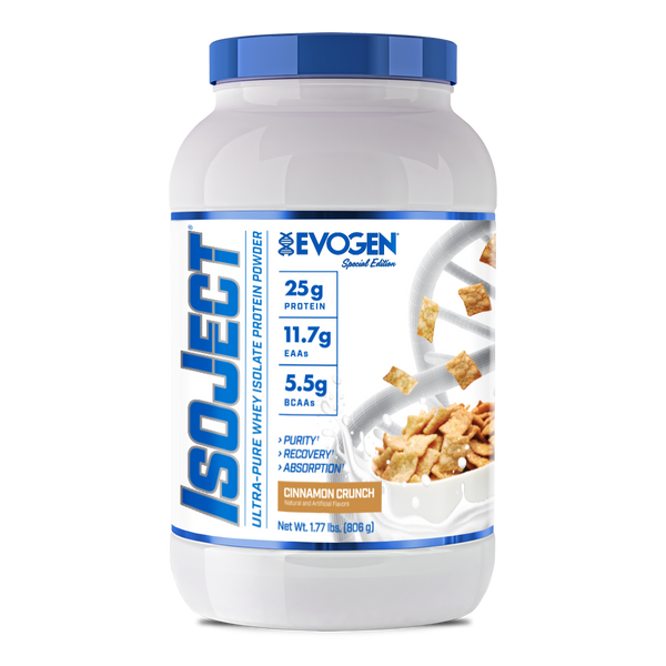 Evogen | IsoJect | Whey Isolate Protein Powder| Cinnamon Crunch Flavor | Front Image Bottle