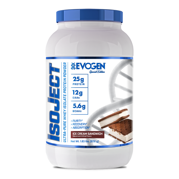 Evogen | IsoJect | Whey Isolate Protein Powder| Ice Cream Sandwich Flavor | Front Image Bottle