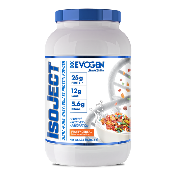 Evogen | IsoJect | Whey Isolate Protein Powder| Fruity Cereal Flavor | Front Image Bottle