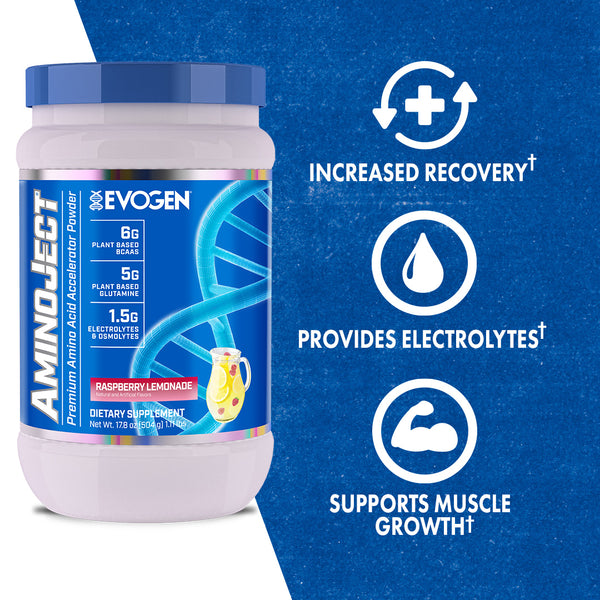 Evogen | AminoJect | Premium Amino Acid Accelerator Powder | Raspberry Lemonade Flavor | Max Claims