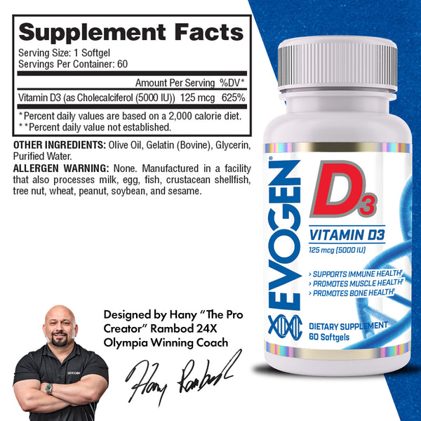 Evogen | Vitamin D3 | 60 Softgels | Supplement Facts Image