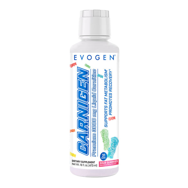 Evogen | Carnigen Liquid L-Carnitine | Sour Gummies Flavor | Front Image Bottle