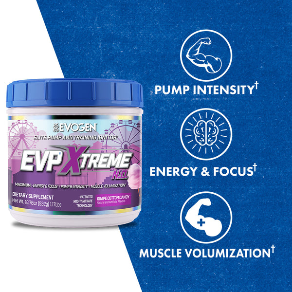 Evogen | EVP Xtreme N.O. | Pre-Workout Powder | Stimulant | Arginine Nitrate | Grape Cotton Candy Flavor | Product Call Outs